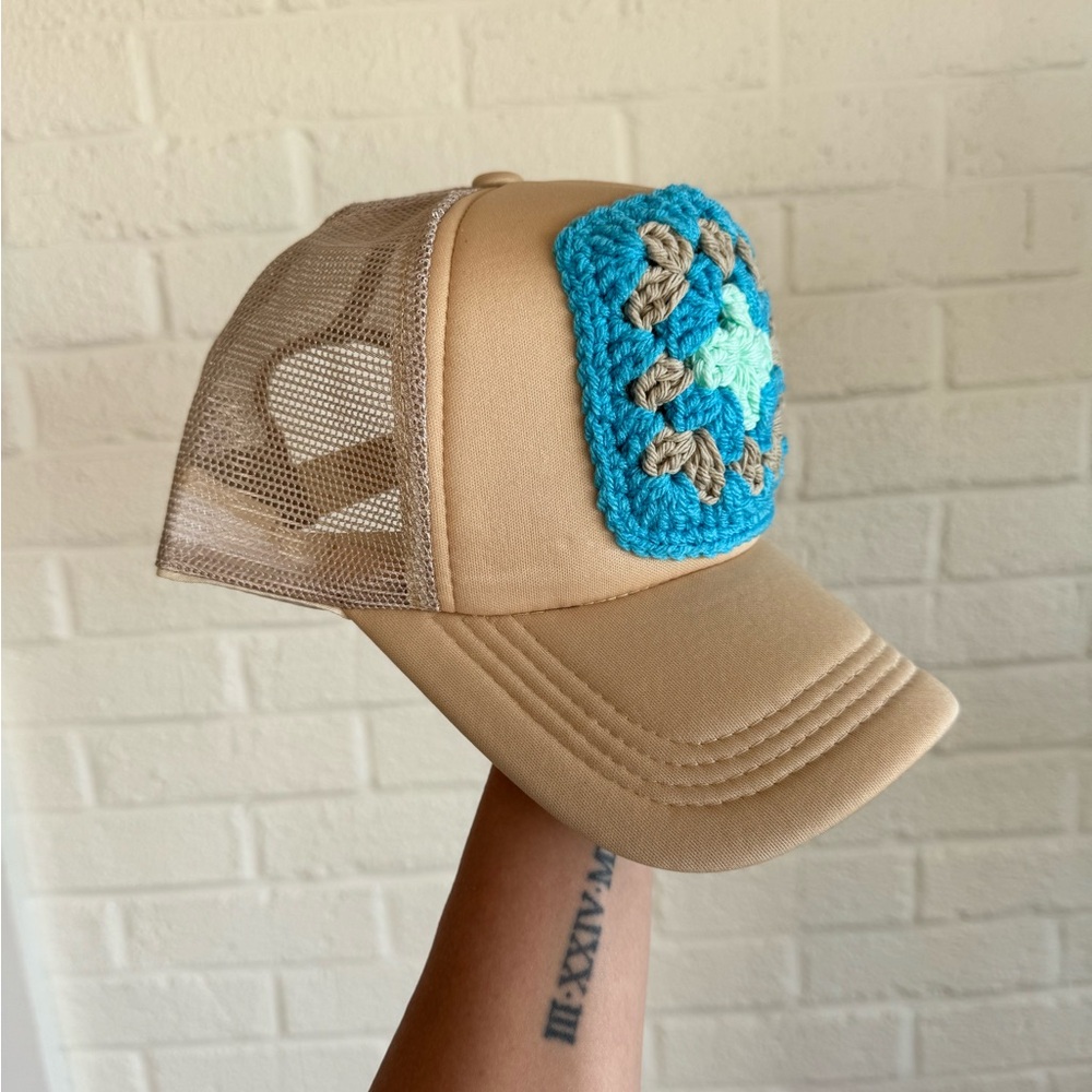 Handcrafted Crochet Patch Tan Cap - image 2